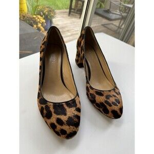 Talbots Calf Hair Cheetah Print Block Heel Pumps Size 9.5 Round Toe Business